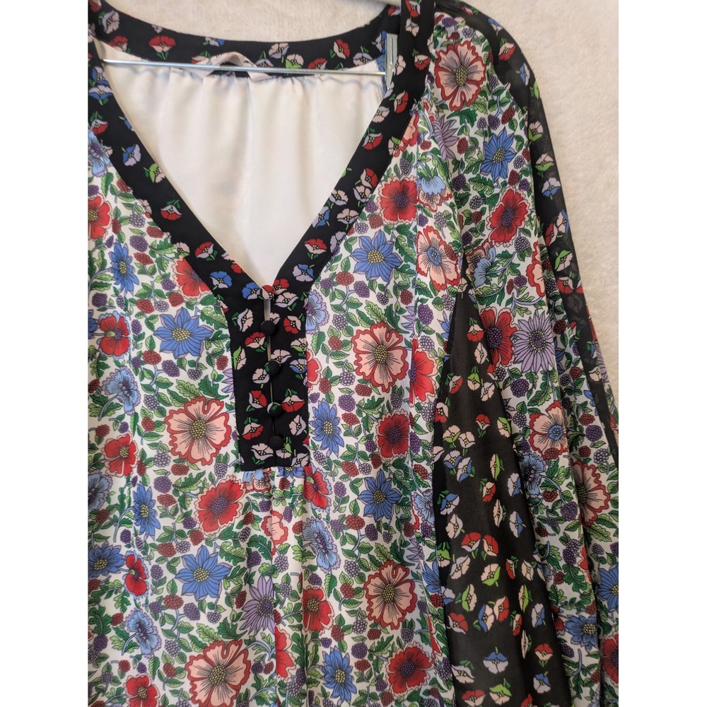 Nanette Lepore Blouse Women's 2X Multicolor Floral V-Neck Long Balloon Sleeve - Picture 5 of 12